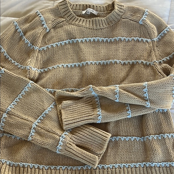 Madewell Women's Tan and Blue Striped Sweater - Picture 4 of 6